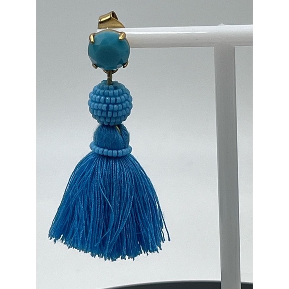 J. Crew Blue Rhinestone and Tassel Drop Pierced Earrings - Picture 1 of 11
